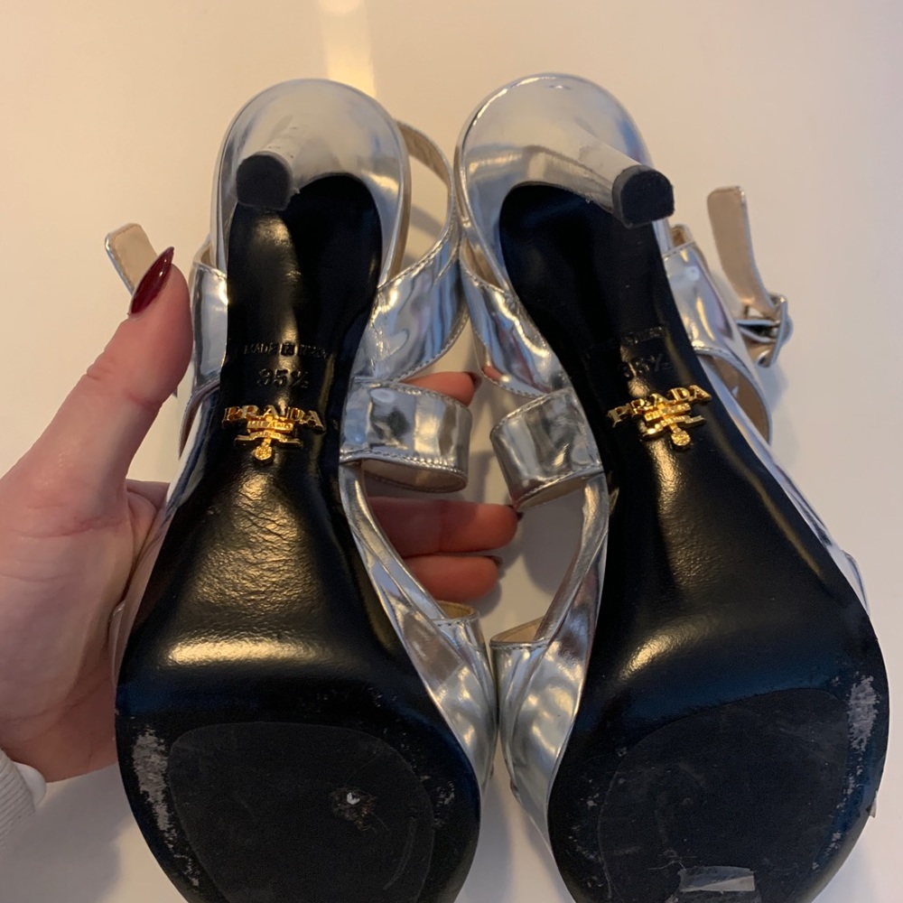 Prada Silver Leather Strappy Platform
